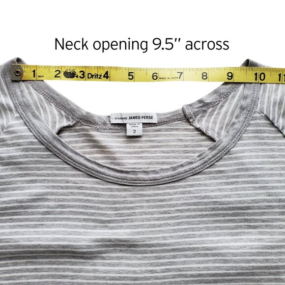 James Perse Striped 3/4 Sleeve Top Gray + White stripes Ragland Cut Size 2 (M) - Picture 9 of 16